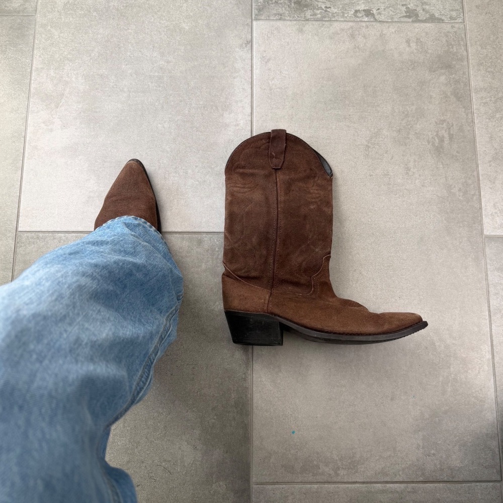 Vintage Tony Lama Brown Leather Western Boots Pointed Toe Suede Style 9 D
